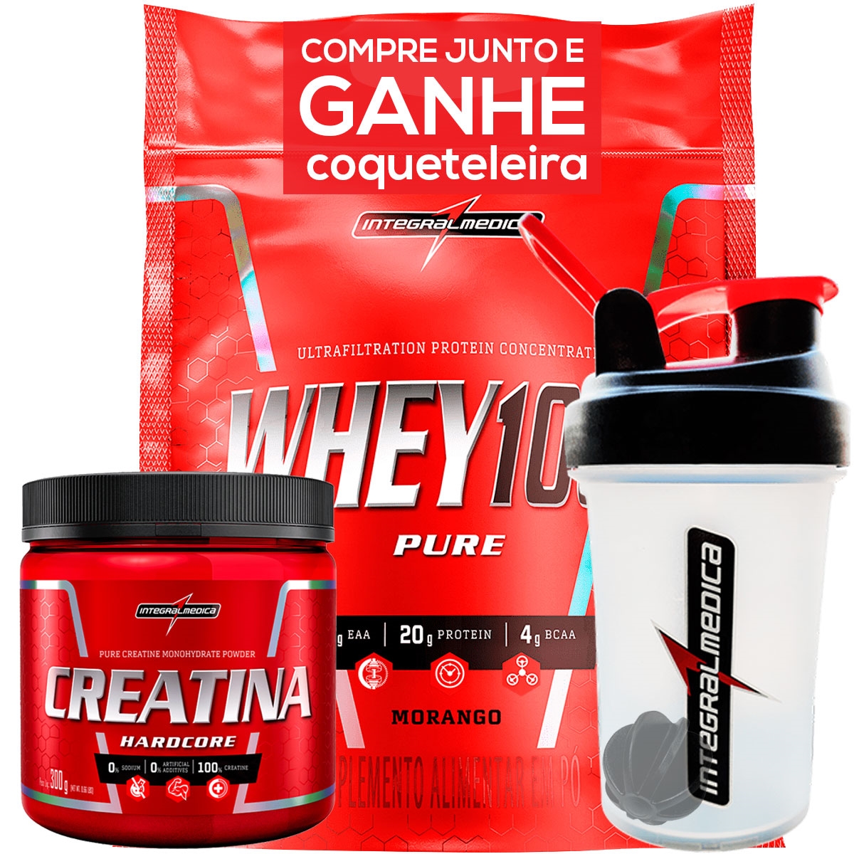 Kit Whey G Morango Crea G Integralmedica Kit Whey