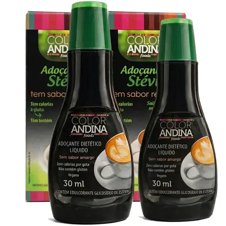 Kit 2 Adoçante de Stévia Líquido 100% Natural Color Andina Food 30ml