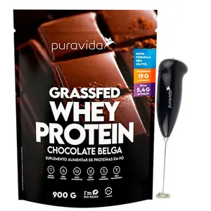 Whey Protein Grassfed Puravida Sabor Chocolate Belga 900g Ganhe Brinde