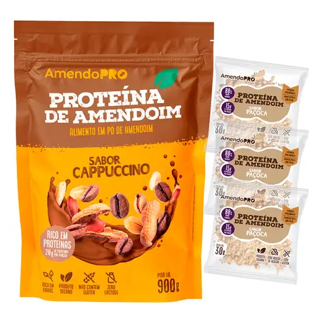 Proteína de Amendoim AmendoPro 900g Sabor Cappuccino Ganhe Brinde
