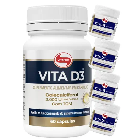 Vitamina D3 com Vitamina C e Zinco Vitafor 60 Cápsulas Ganhe Brinde
