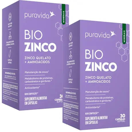 Kit 2 Bio Zinco Quelato Puravida 30 Cápsulas
