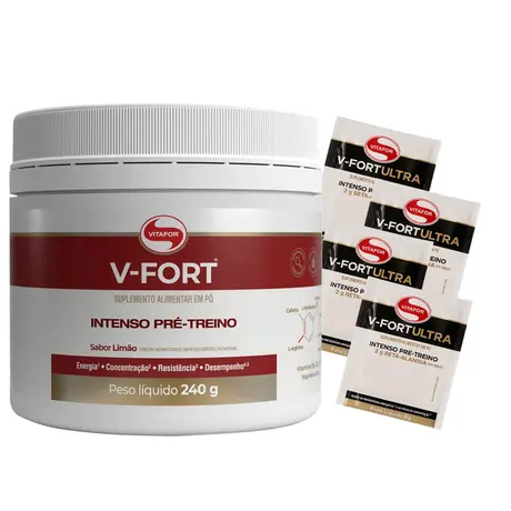 V Fort Pré Treino Vitafor Limão 240g Ganhe Brinde