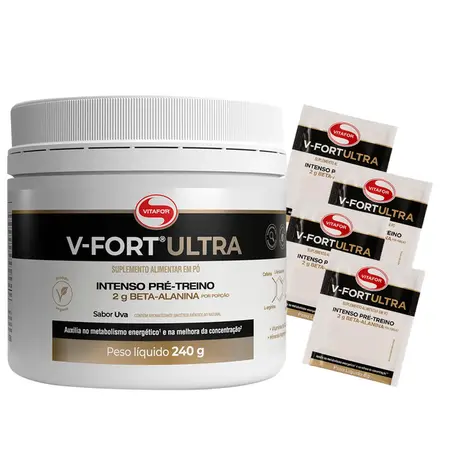 V Fort Ultra Pré Treino Vitafor 240g Uva Ganhe Brinde