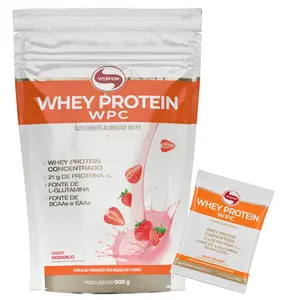 Whey Protein Concentrado Vitafor Pouch 900g Morango Ganhe Brinde