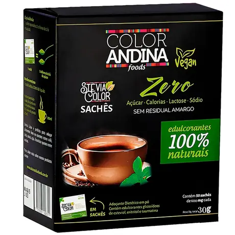 Adoçante de Stévia 100% Natural Color Andina Food 50 Sachês