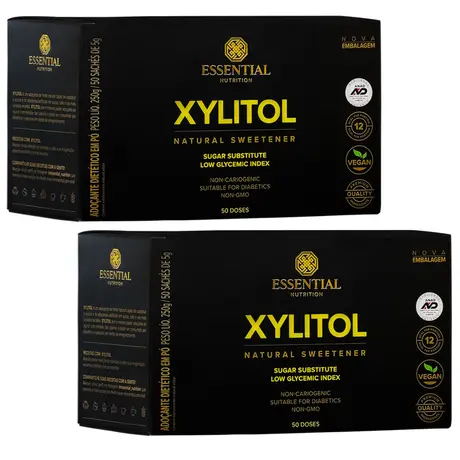 Kit 2 Xylitol Adoçante Natural Essential Nutrition 50 Sachês de 5g