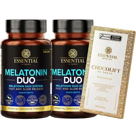 Kit 2 Melatonin Duo Essential Nutrition 120 Comp Ganhe Presente