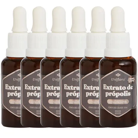 Kit 6 Extrato de Própolis Sem Cera Uniflora Wax Free 30ml