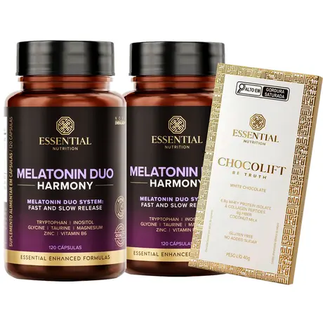 Kit 2 Melatonin Duo Harmony Essential Nutrition 120 Cápsulas Ganhe Presente