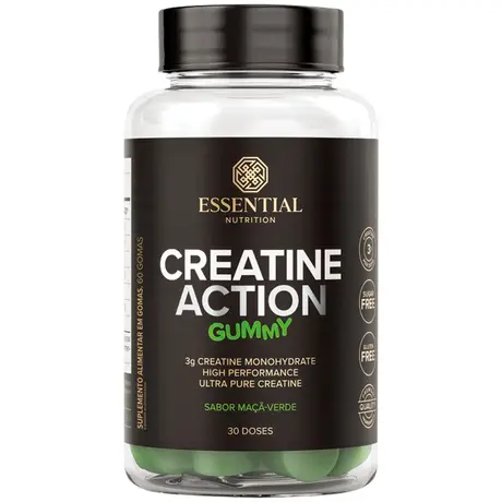 Creatine Action Gummy Essential Nutrition 60 Gomas Maçã Verde