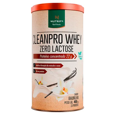 CleanPro Whey Zero Lactose Nutrify 450g Baunilha