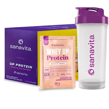 Whey Up Protein Sanavita Baunilha e Caramelo 20 Sachês de 30g Ganhe Brinde