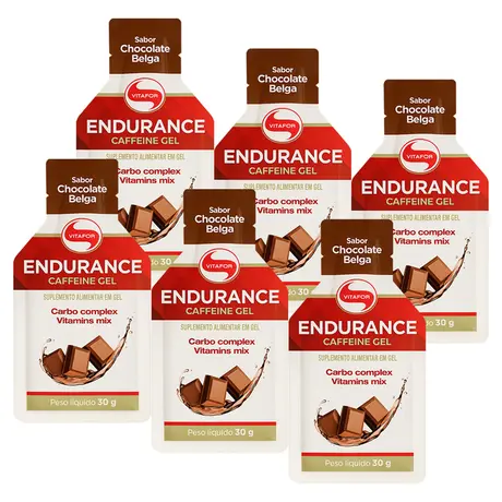 Kit 6 Endurance Caffeine Gel Vitafor Sachê 30g Sabor Chocolate Belga