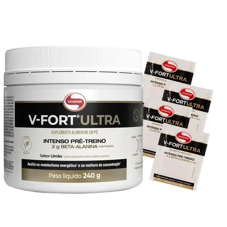 V Fort Ultra Pré Treino Sabor Limão Vitafor 240g Ganhe Brinde