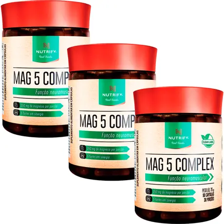 Kit 3 Magnésio Mag 5 Complex Nutrify 90 Cápsulas