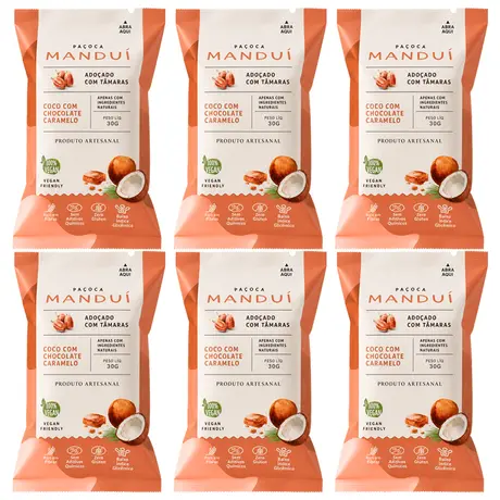 Kit 6 Paçoca com Coco e Chocolate Caramelo Manduí 30g