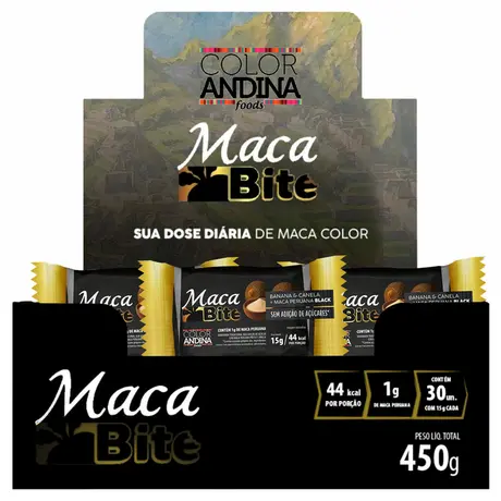 Maca Bite Protein Black Color Andina Foods 30 Unidades de 15g
