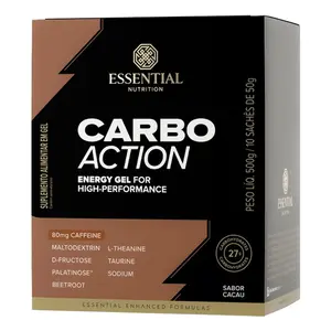 Kit 10 Carbo Action Energy Gel com Cafeína Essential Nutrition Sachê 50g Sabor Cacau