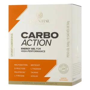 Kit 10 Carbo Action Energy Gel sem Cafeína Essential Nutrition Sachê 50g Sabor Gengibre