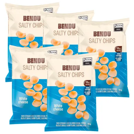 Kit 5 Salty Chips Bendu 40g Sabor White Cheese