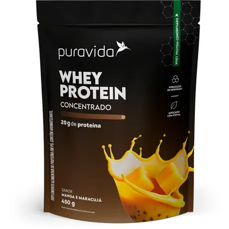 Whey Protein Concentrado Puravida 450g Manga e Maracujá