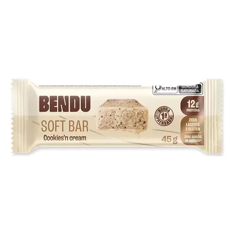 Barra de Proteína Soft Bar Bendu 45g Sabor Cookies