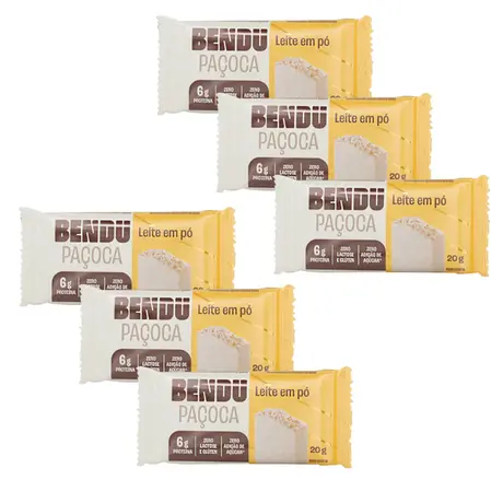 Kit 6 Paçoca Bendu Sabor Leite em Pó 20g