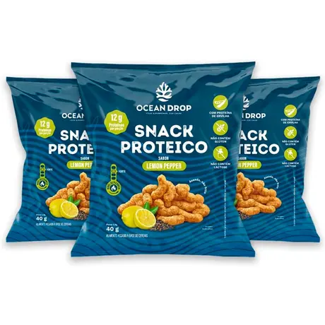 Kit 3 Snack Proteico Ocean Drop Sabor Lemon Pepper 40g