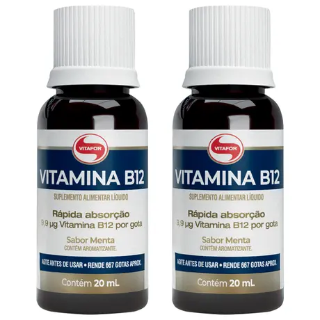 Kit 2 Vitamina B12 em gotas da Vitafor Sabor Menta 20mL