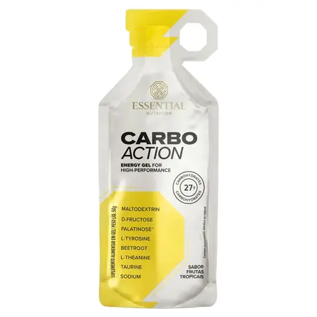 Carbo Action Energy Gel sem Cafeína Essential Nutrition Sachê 50g Sabor Frutas Tropicais