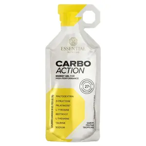 Carbo Action Energy Gel sem Cafeína Essential Nutrition Sachê 50g Sabor Frutas Tropicais