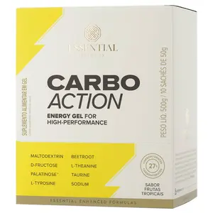 Kit 10 Carbo Action Energy Gel sem Cafeína Essential Nutrition Sachê 50g Sabor Frutas Tropicais