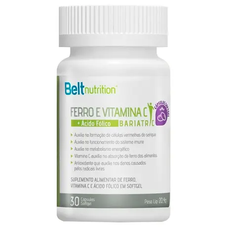 Belt Ferro e Vitamina C + Ácido Fólico Bariatric Belt Nutrition 30 Cápsulas Softgel