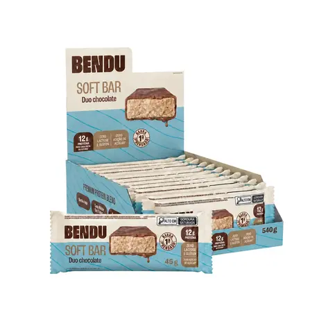 Kit 12 Barra de Proteína Soft Bar Bendu 45g Sabor Duo Chocolate