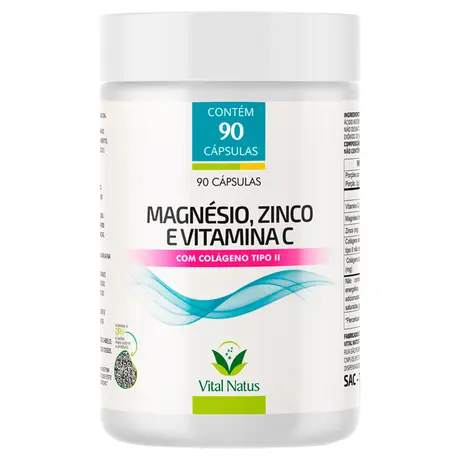 Magnésio, Zinco e Vitamina C com Colágeno Tipo 2 Vital Natus 90 Cápsulas