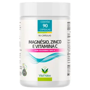 Magnésio, Zinco e Vitamina C com Colágeno Tipo 2 Vital Natus 90 Cápsulas