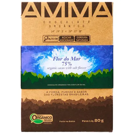 Chocolate Orgânico Flor do Mar 75% Cacau com Flor de Sal Amma 80G