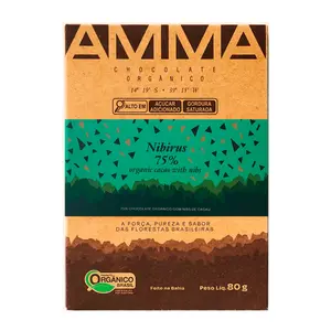 Chocolate Orgânico Nibirus 75% Cacau com Nibs Amma 80g
