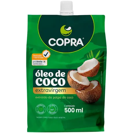 Óleo de Coco Extravirgem Copra Embalagem Econômica 500ml Pouch