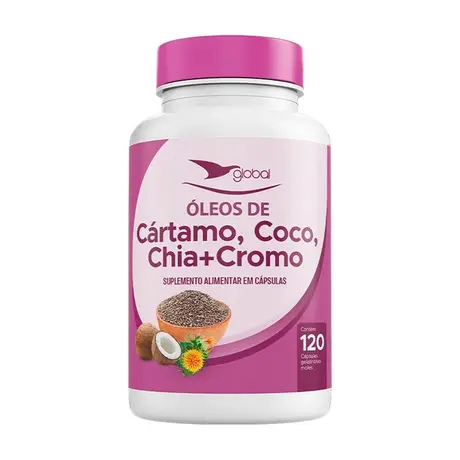 Óleo de Cártamo, Coco, Chia e Cromo Global Suplementos 120 Cápsulas