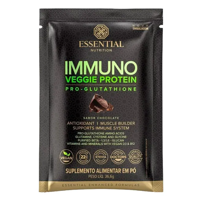 Immuno Veggie Protein Pro-Glutathione Essential Chocolate 36,6g - Immuno  Veggie Protein Pro-Glutathione Essential 36,6g Sabor Chocolate - ESSENTIAL  NUTRITION