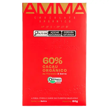 Chocolate Orgânico Meio Amargo Amma 60% 80g