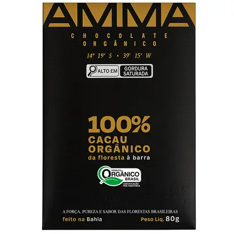 Chocolate Orgânico 100% Cacau Amma Tablete de 80g