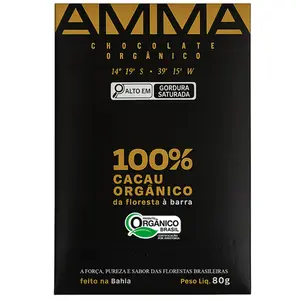 Chocolate Orgânico 100% Cacau Amma Tablete de 80g