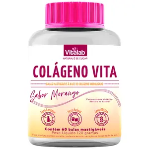 Colágeno Vita Vitalab Sabor Morango 60 Balas Mastigáveis
