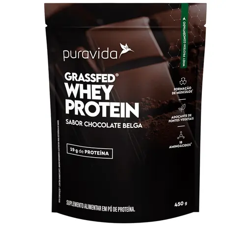 Whey Protein Grassfed Puravida Sabor Chocolate Belga 450g