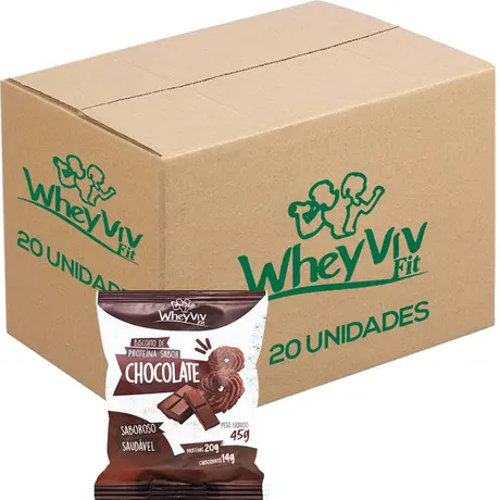 Kit 20 Biscoitos Fit Chocolate com Whey Protein WheyViv 45g