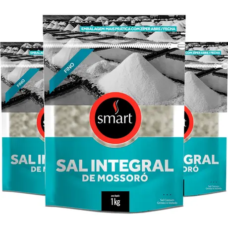 Kit 3 Sal Marinho Integral de Mossoró Fino Smart 1kg