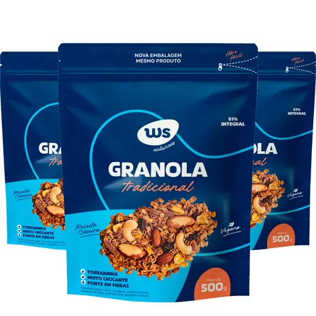 Kit 3 Granola Tradicional WS Naturais 500g